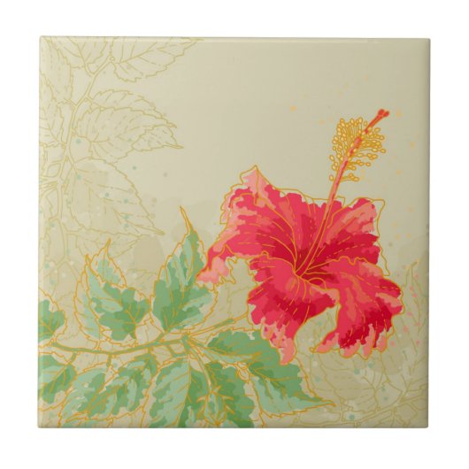 Hibiscus-bloem op getonde achtergrond tegeltje (Voorkant)
