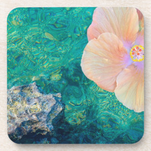 Hibiscus bloem turquoise oceaanwater Hawaiaans Bier Onderzetter