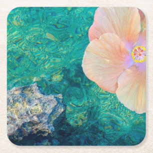 Hibiscus bloem turquoise oceaanwater Hawaiaans Kartonnen Onderzetters