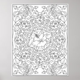 Hibiscus Bloem Volwassenen Kleur Mandala  Poster