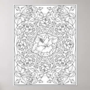 Hibiscus Bloem Volwassenen Kleur Mandala  Poster