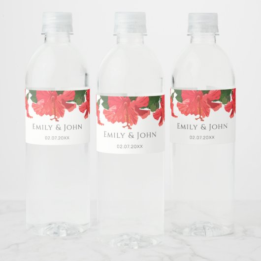 Hibiscus bloem Water Fles Label Waterfles Etiket (Flessen)