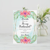 Hibiscus Bloem Waterverf Strand Wees mijn Bruidsme Kaart (Staand voorkant)