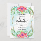 Hibiscus Bloem Waterverf Strand Wees mijn Bruidsme Kaart (Voorkant)