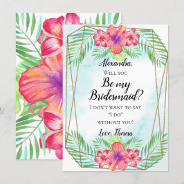 Hibiscus Bloem Waterverf Strand Wees mijn Bruidsme Kaart