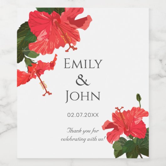 Hibiscus bloem Wijn Fles Label Etiket (Enkel label)