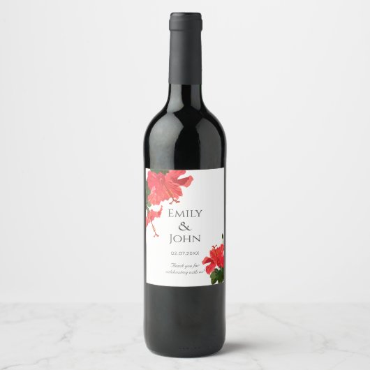 Hibiscus bloem Wijn Fles Label Etiket (Voorkant)