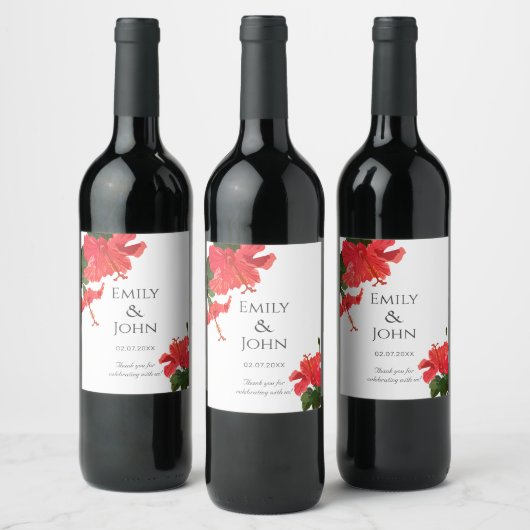 Hibiscus bloem Wijn Fles Label Wijn Etiket (Flessen)