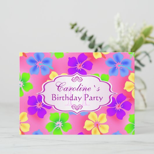 Hibiscus bloemen Birthday Party Save The Date (Staand voorkant)
