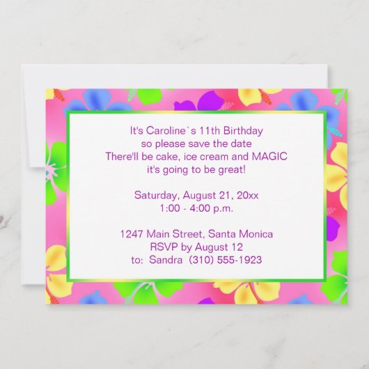 Hibiscus bloemen Birthday Party Save The Date (Achterkant)