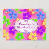 Hibiscus bloemen Birthday Party Save The Date (Voorkant / Achterkant)