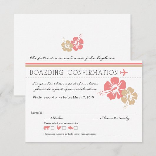 Hibiscus Bloemen Boarding Pas RSVP Kaartje (Voorkant / Achterkant)