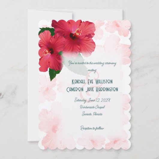 Hibiscus Bloemen Bruiloft Uitnodiging Sjabloon (Voorkant)