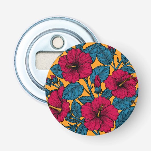 Hibiscus bloemen button flesopener (Voorkant)