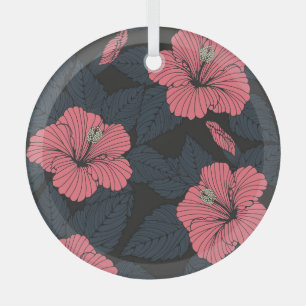 Hibiscus bloemen: donker naadloos behang. glas ornament