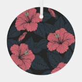 Hibiscus bloemen: donker naadloos behang. glas ornament (Achterkant)