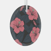 Hibiscus bloemen: donker naadloos behang. glas ornament (Voorkant Rechts)