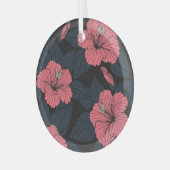 Hibiscus bloemen: donker naadloos behang. glas ornament (Voorkant links)