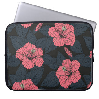 Hibiscus bloemen: donker naadloos behang. laptop sleeve