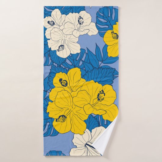 Hibiscus bloemen en bladeren badhanddoek (Badhanddoek)