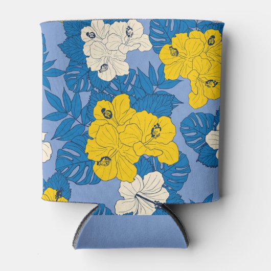 Hibiscus bloemen en bladeren blikjeskoeler (Voorkant)