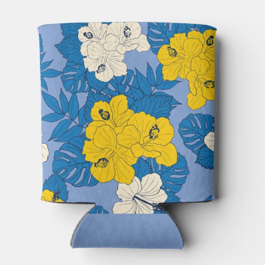 Hibiscus bloemen en bladeren blikjeskoeler (Achterkant)