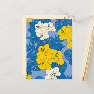 Hibiscus bloemen en bladeren briefkaart
