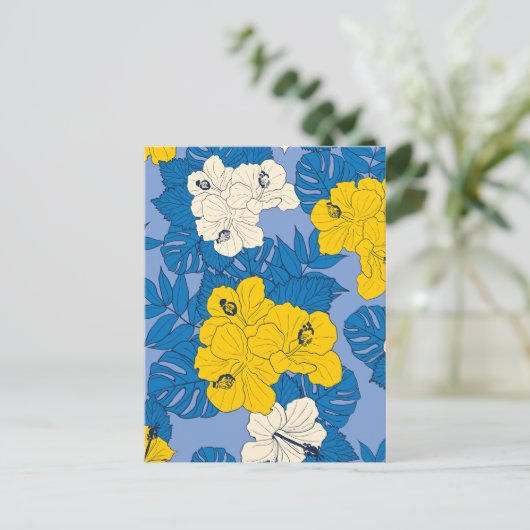Hibiscus bloemen en bladeren briefkaart (Staand voorkant)