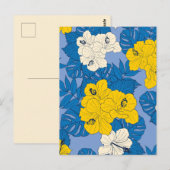 Hibiscus bloemen en bladeren briefkaart (Voorkant / Achterkant)
