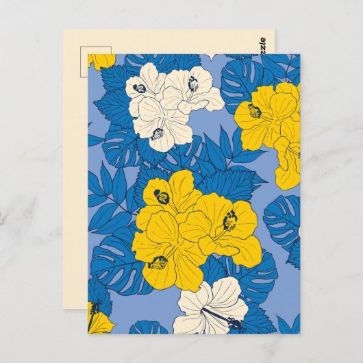 Hibiscus bloemen en bladeren briefkaart (Voorkant / Achterkant)