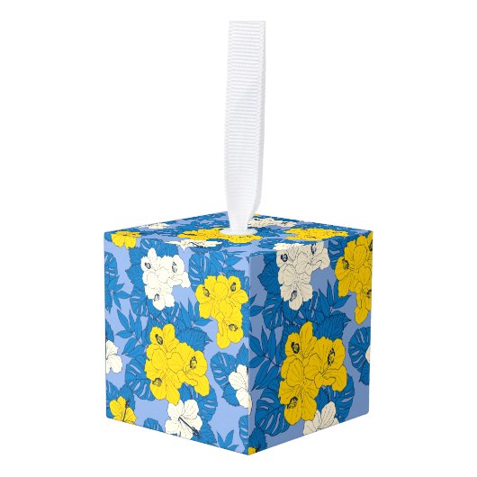 Hibiscus bloemen en bladeren decoratie (Voorkant hoekig)