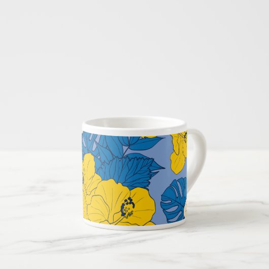 Hibiscus bloemen en bladeren espresso kop (Voorkant rechts)