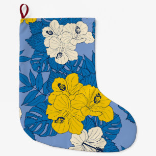 Hibiscus bloemen en bladeren grote kerstsok