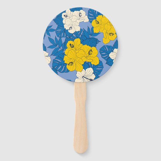 Hibiscus bloemen en bladeren handwaaier (Voorkant)