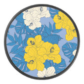 Hibiscus bloemen en bladeren hockey puck (Voorkant)