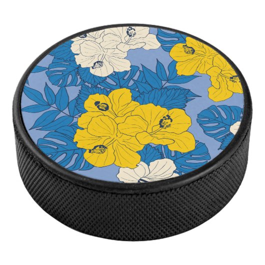 Hibiscus bloemen en bladeren hockey puck (3/4)