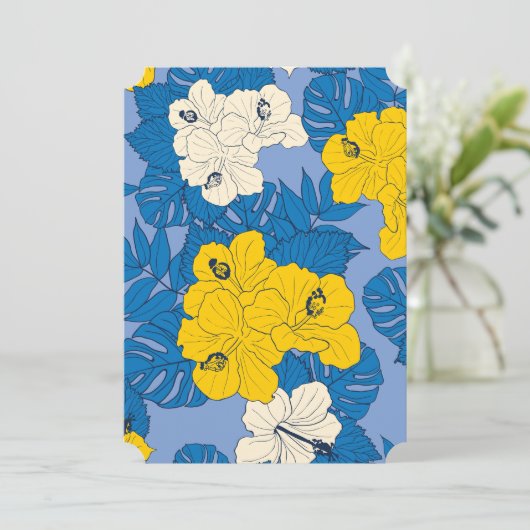 Hibiscus bloemen en bladeren kaart (Staand voorkant)