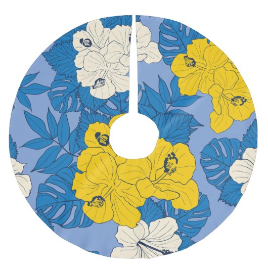 Hibiscus bloemen en bladeren kerstboom rok (Voorkant)