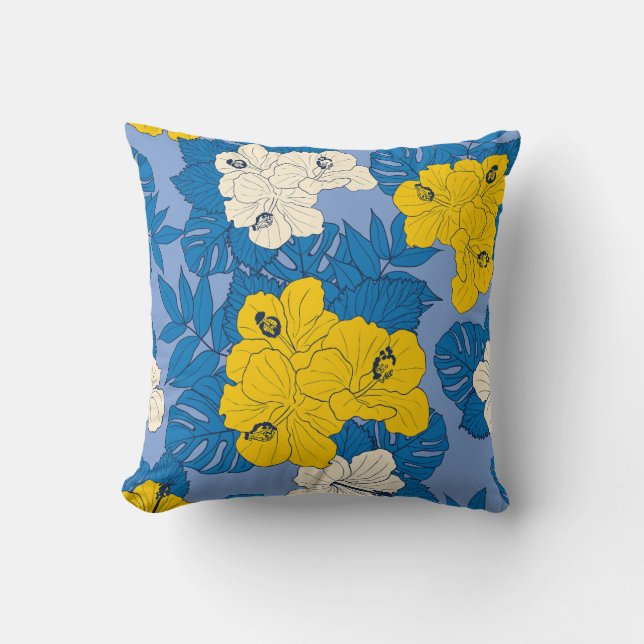Hibiscus bloemen en bladeren kussen (Voorkant)
