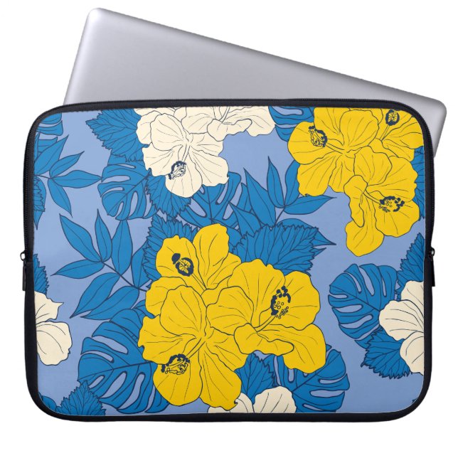 Hibiscus bloemen en bladeren laptop sleeve (Voorkant)