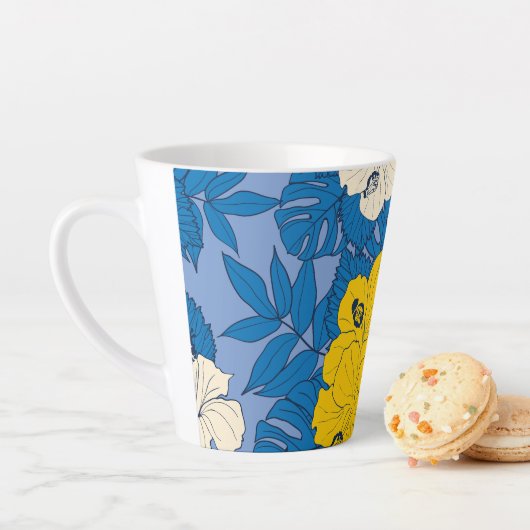 Hibiscus bloemen en bladeren latte mok (In situ)