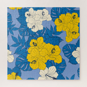 Hibiscus bloemen en bladeren legpuzzel