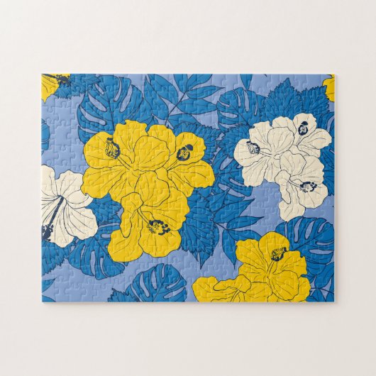 Hibiscus bloemen en bladeren legpuzzel (Horizontaal)