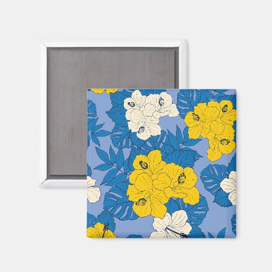 Hibiscus bloemen en bladeren magneet (Voorkant / Achterkant)