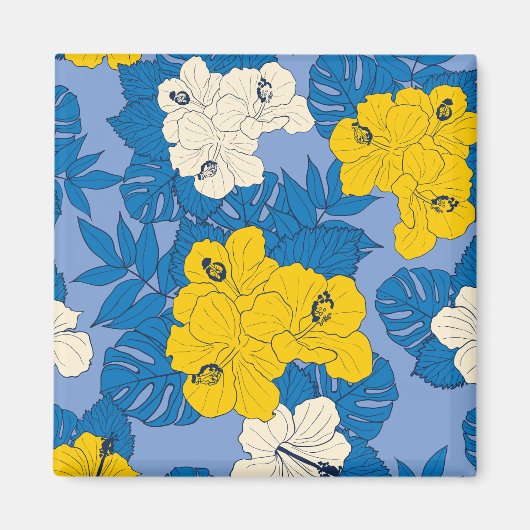 Hibiscus bloemen en bladeren magneet (Voorkant)