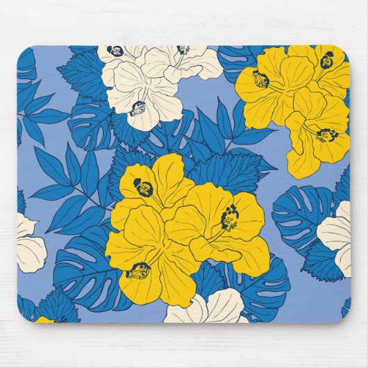 Hibiscus bloemen en bladeren muismat (Voorkant)