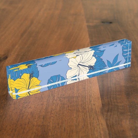 Hibiscus bloemen en bladeren naambordje (Zijkant)