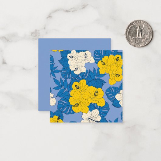 Hibiscus bloemen en bladeren notitiekaartje (Voorkant / Achterkant in situ)