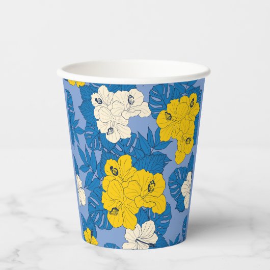 Hibiscus bloemen en bladeren papieren bekers (Voorkant)