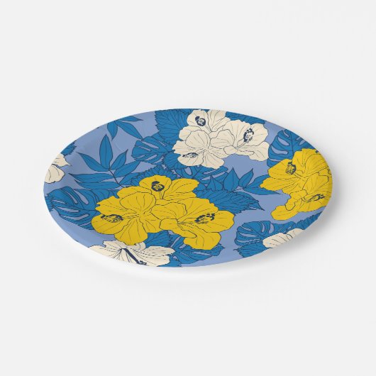 Hibiscus bloemen en bladeren papieren bordje (Gekanteld)